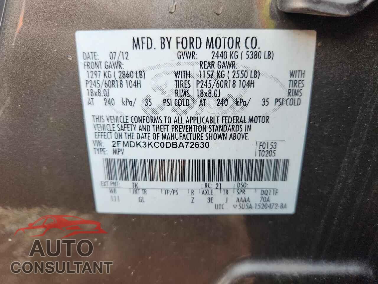 FORD EDGE 2013 - 2FMDK3KC0DBA72630