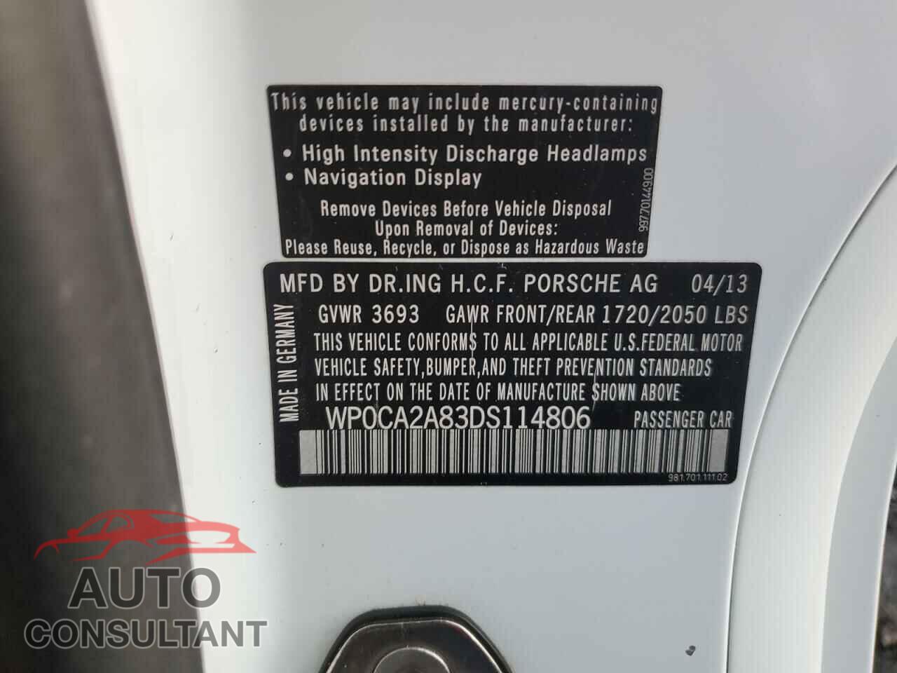 PORSCHE BOXSTER 2013 - WP0CA2A83DS114806