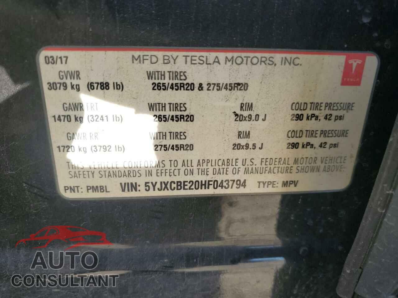 TESLA MODEL X 2017 - 5YJXCBE20HF043794