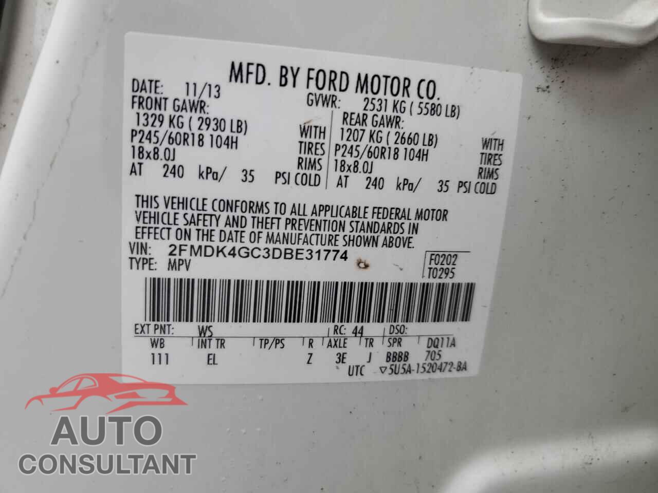 FORD EDGE 2013 - 2FMDK4GC3DBE31774
