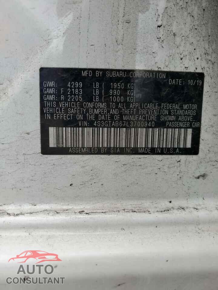 SUBARU IMPREZA 2020 - 4S3GTAB67L3700940