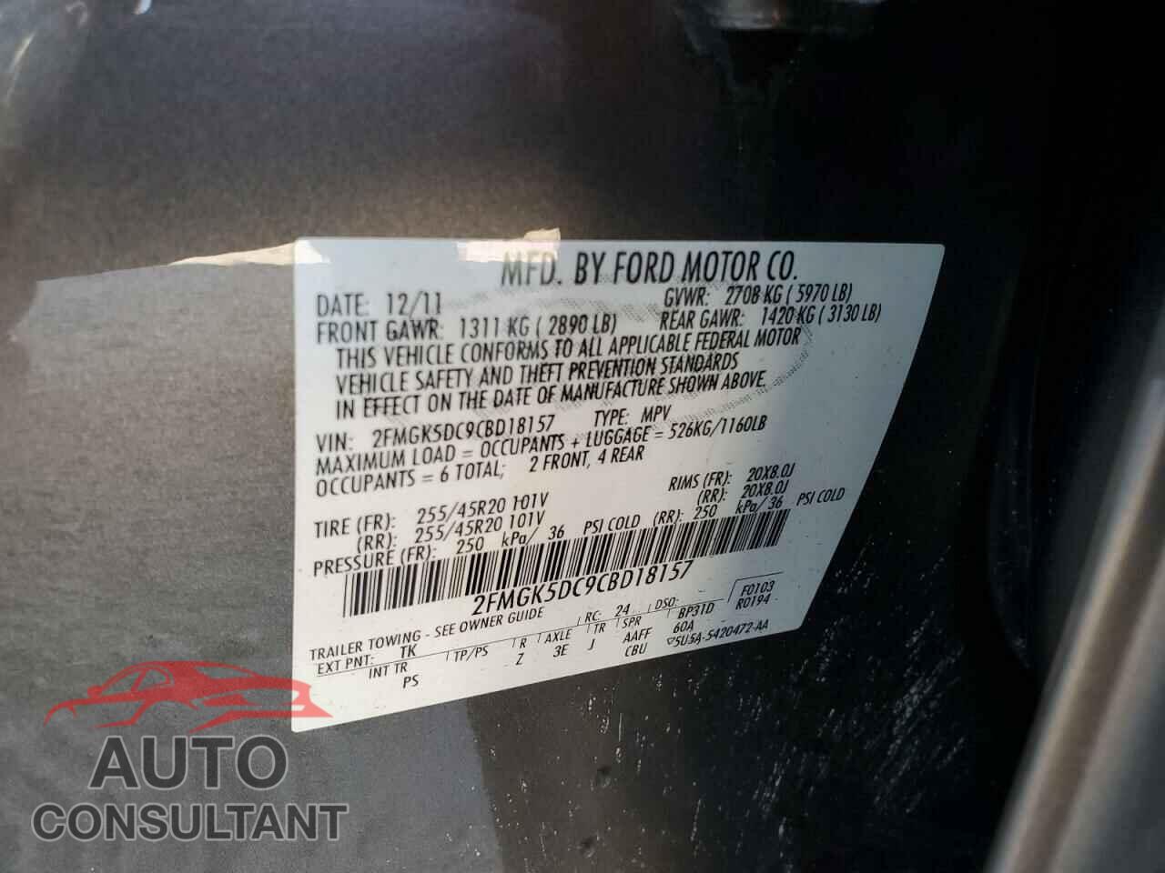 FORD FLEX 2012 - 2FMGK5DC9CBD18157