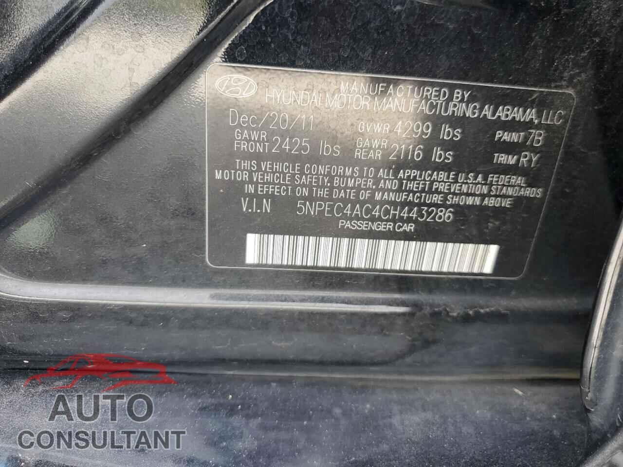 HYUNDAI SONATA 2012 - 5NPEC4AC4CH443286