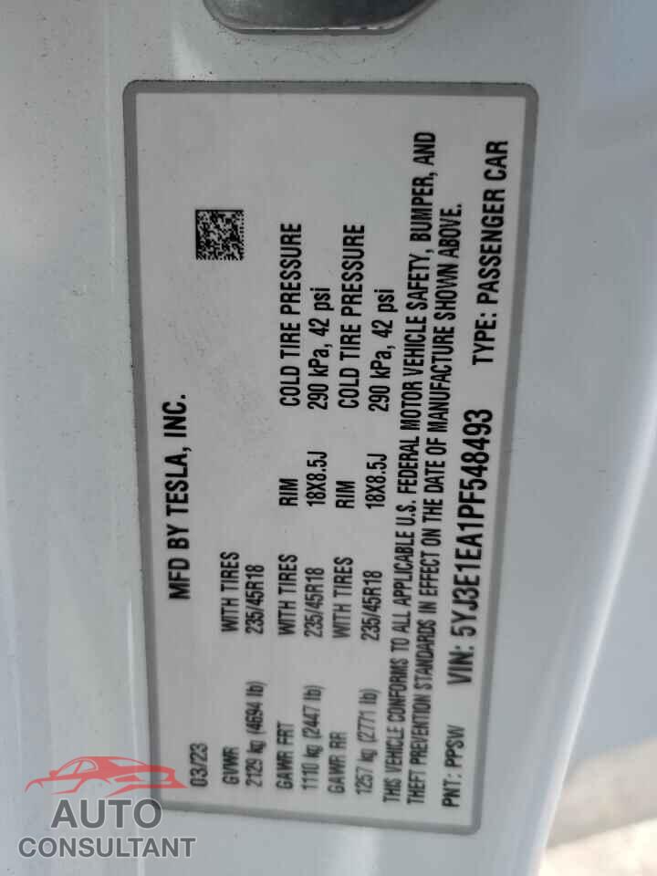 TESLA MODEL 3 2023 - 5YJ3E1EA1PF548493
