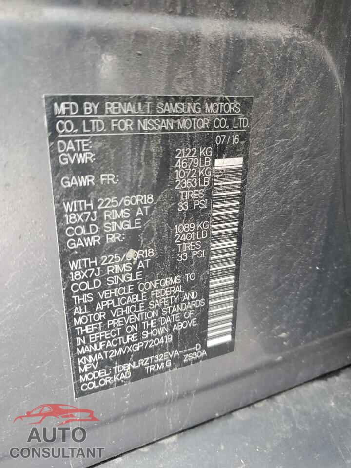 NISSAN ROGUE 2016 - KNMAT2MVXGP720419