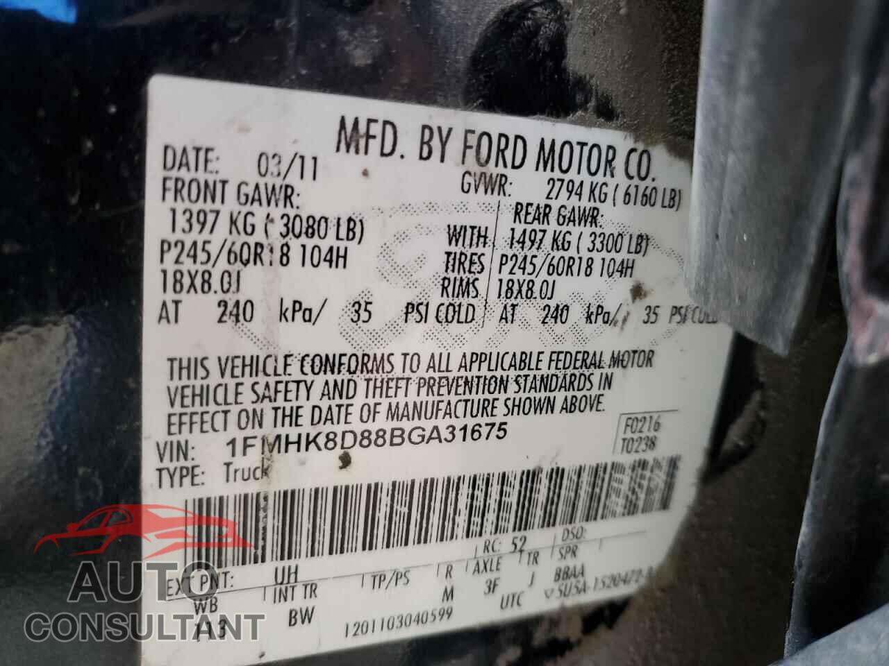 FORD EXPLORER 2011 - 1FMHK8D88BGA31675