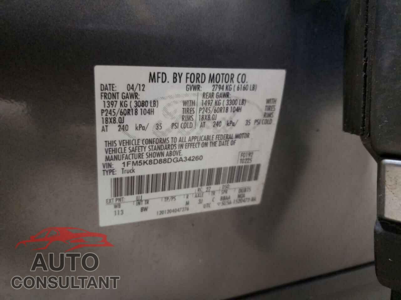 FORD EXPLORER 2013 - 1FM5K8D88DGA34260