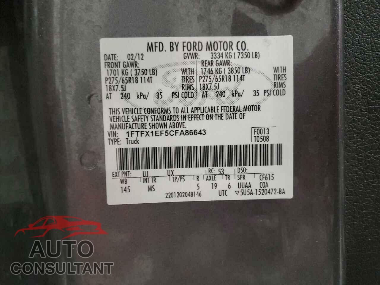 FORD F-150 2012 - 1FTFX1EF5CFA86643