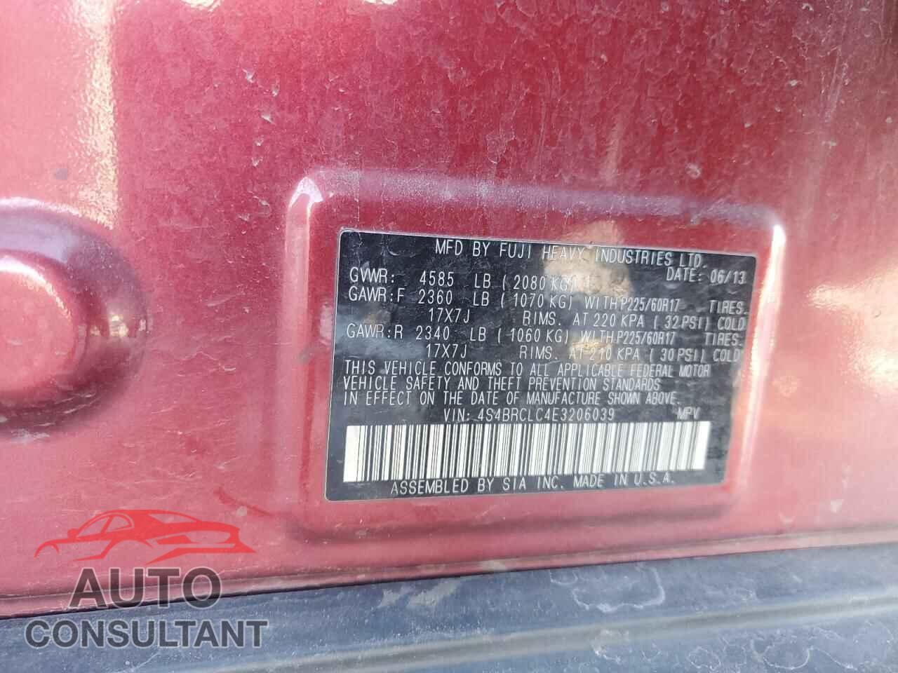 SUBARU OUTBACK 2014 - 4S4BRCLC4E3206039