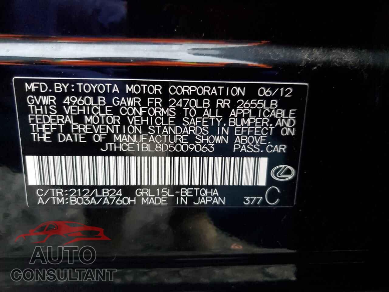 LEXUS GS350 2013 - JTHCE1BL8D5009063