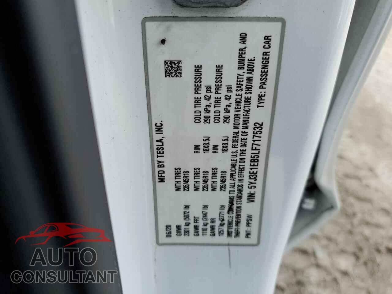 TESLA MODEL 3 2020 - 5YJ3E1EB5LF717532