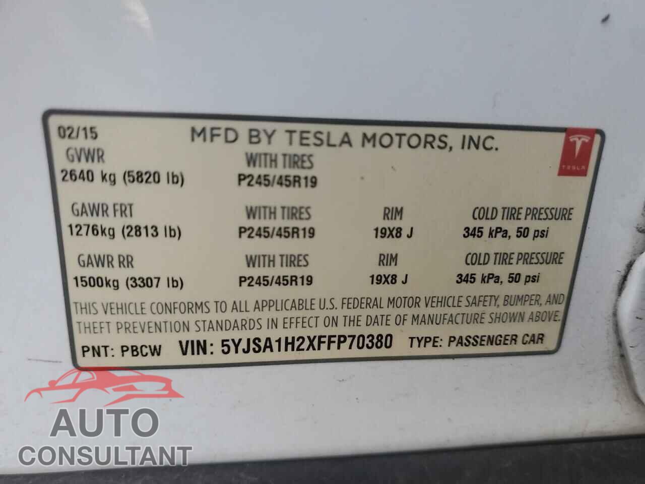 TESLA MODEL S 2015 - 5YJSA1H2XFFP70380