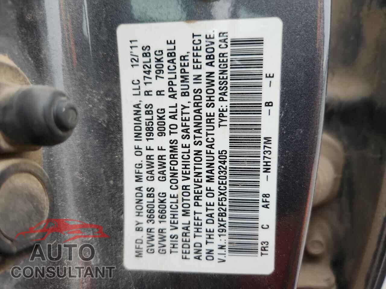 HONDA CIVIC 2012 - 19XFB2F5XCE032405