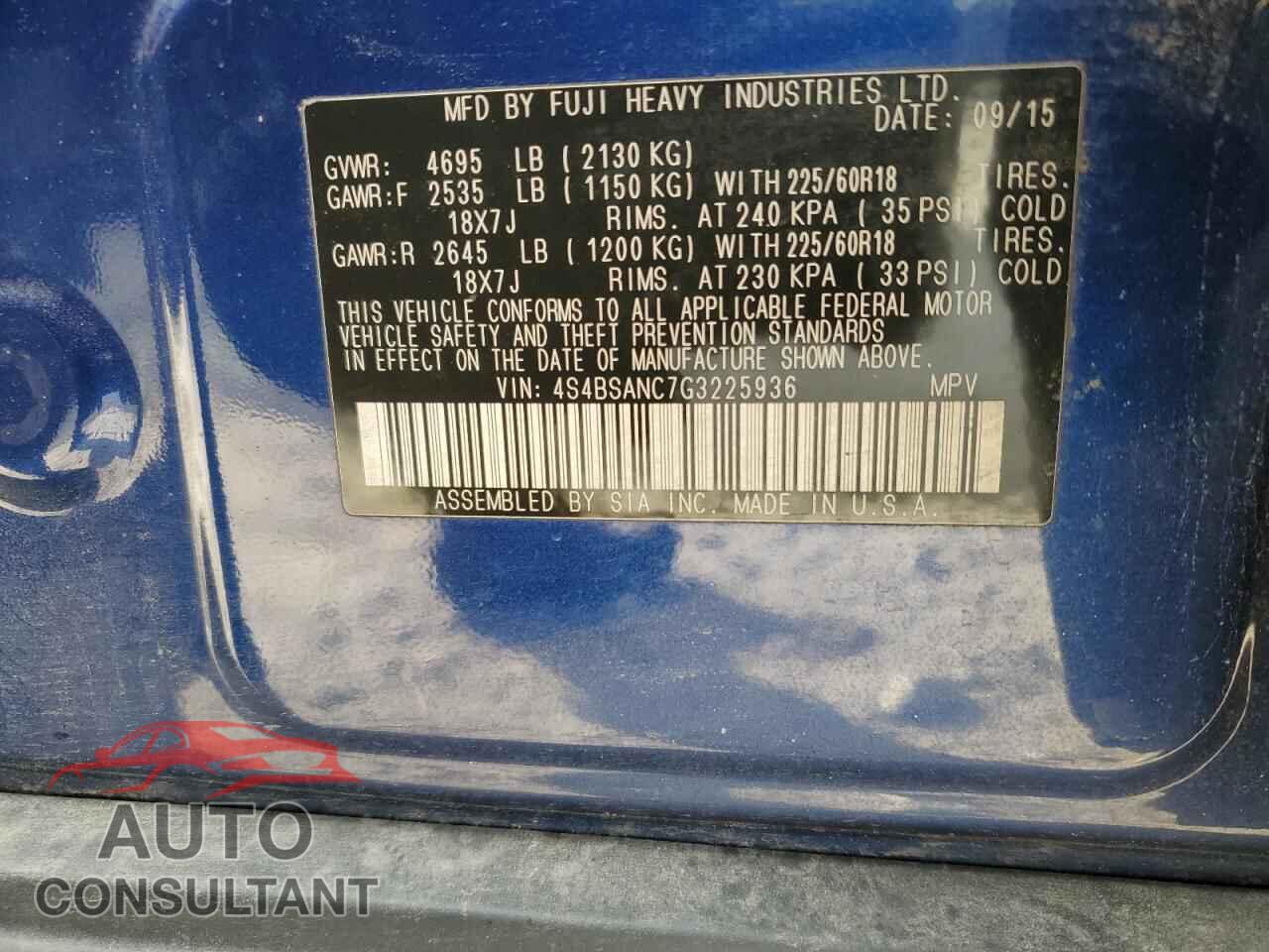SUBARU OUTBACK 2016 - 4S4BSANC7G3225936