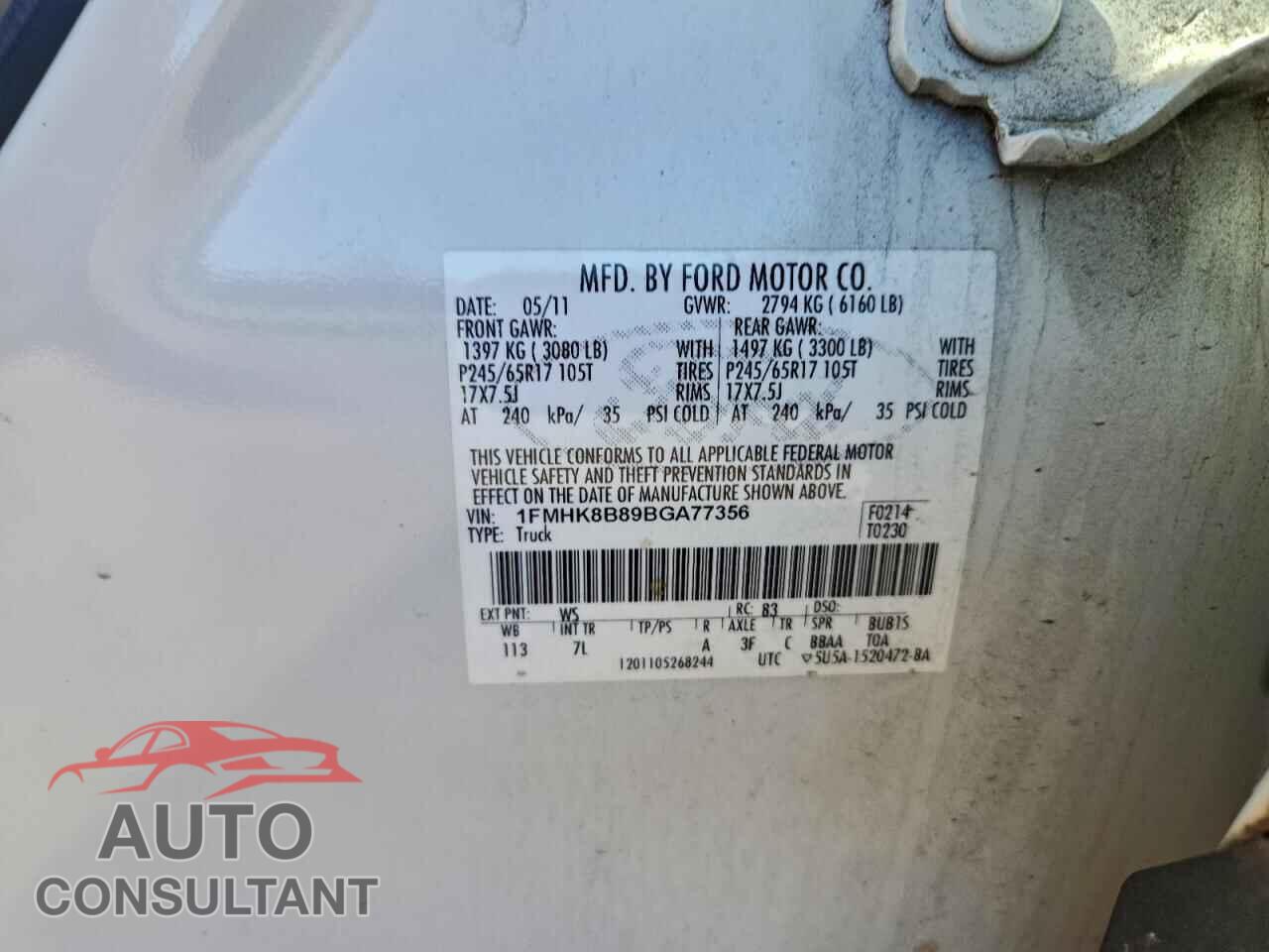 FORD EXPLORER 2011 - 1FMHK8B89BGA77356