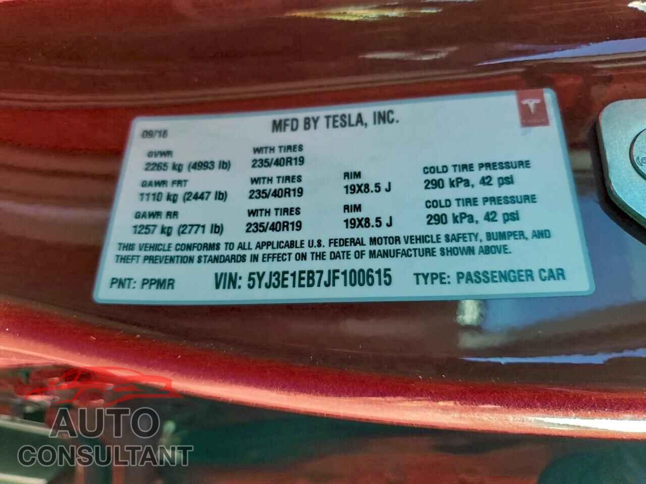 TESLA MODEL 3 2018 - 5YJ3E1EB7JF100615