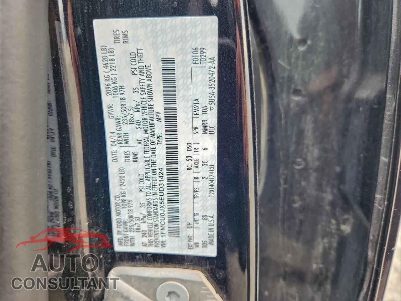 FORD ESCAPE 2014 - 1FMCU0JX5EUD31424