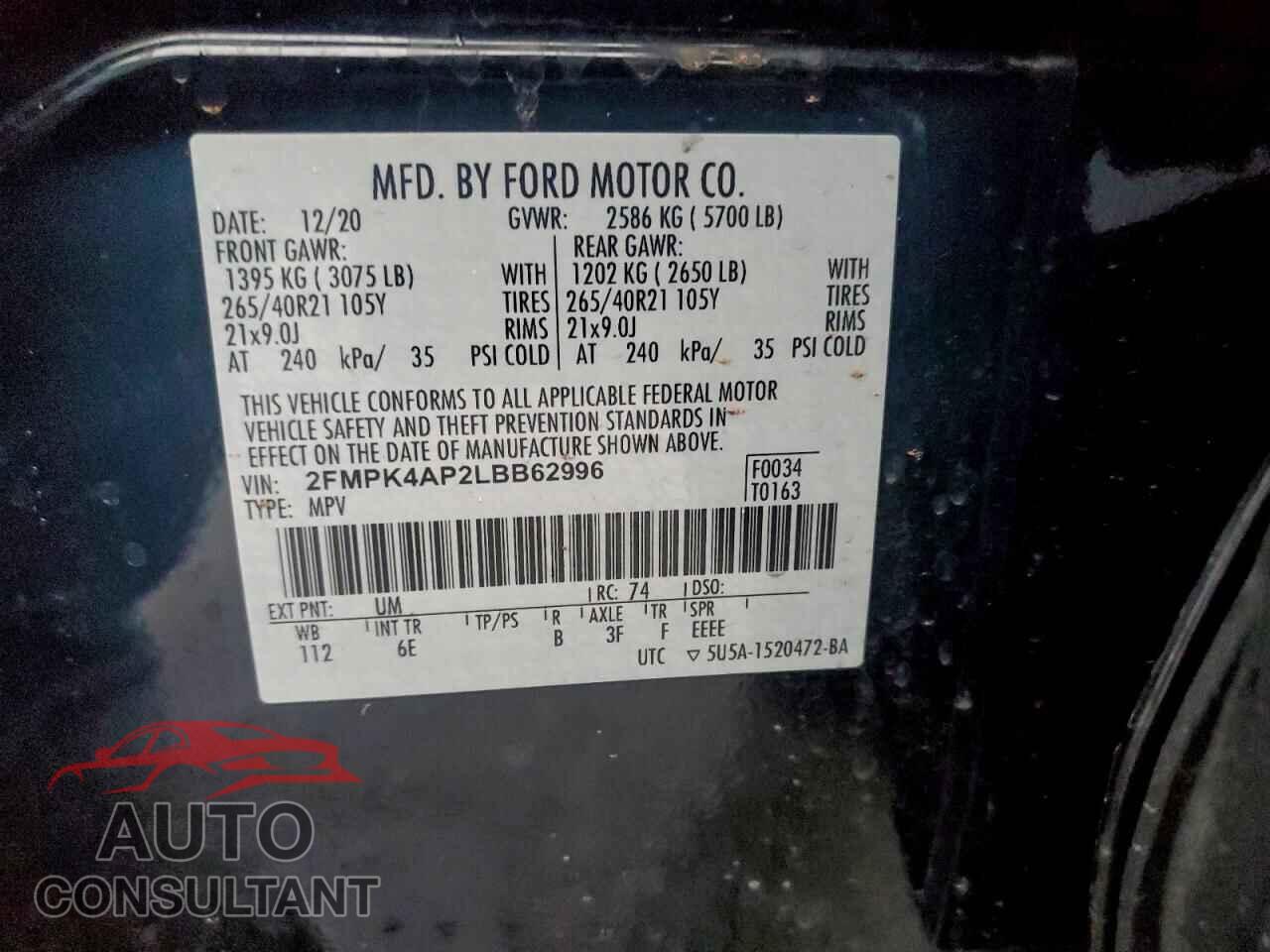FORD EDGE 2020 - 2FMPK4AP2LBB62996