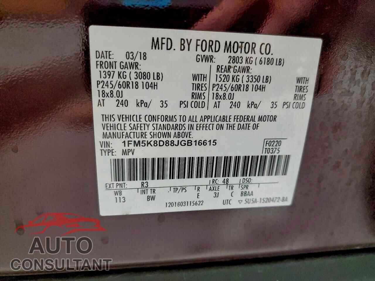FORD EXPLORER 2018 - 1FM5K8D88JGB16615