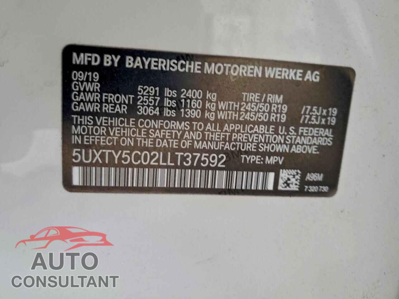 BMW X3 2020 - 5UXTY5C02LLT37592