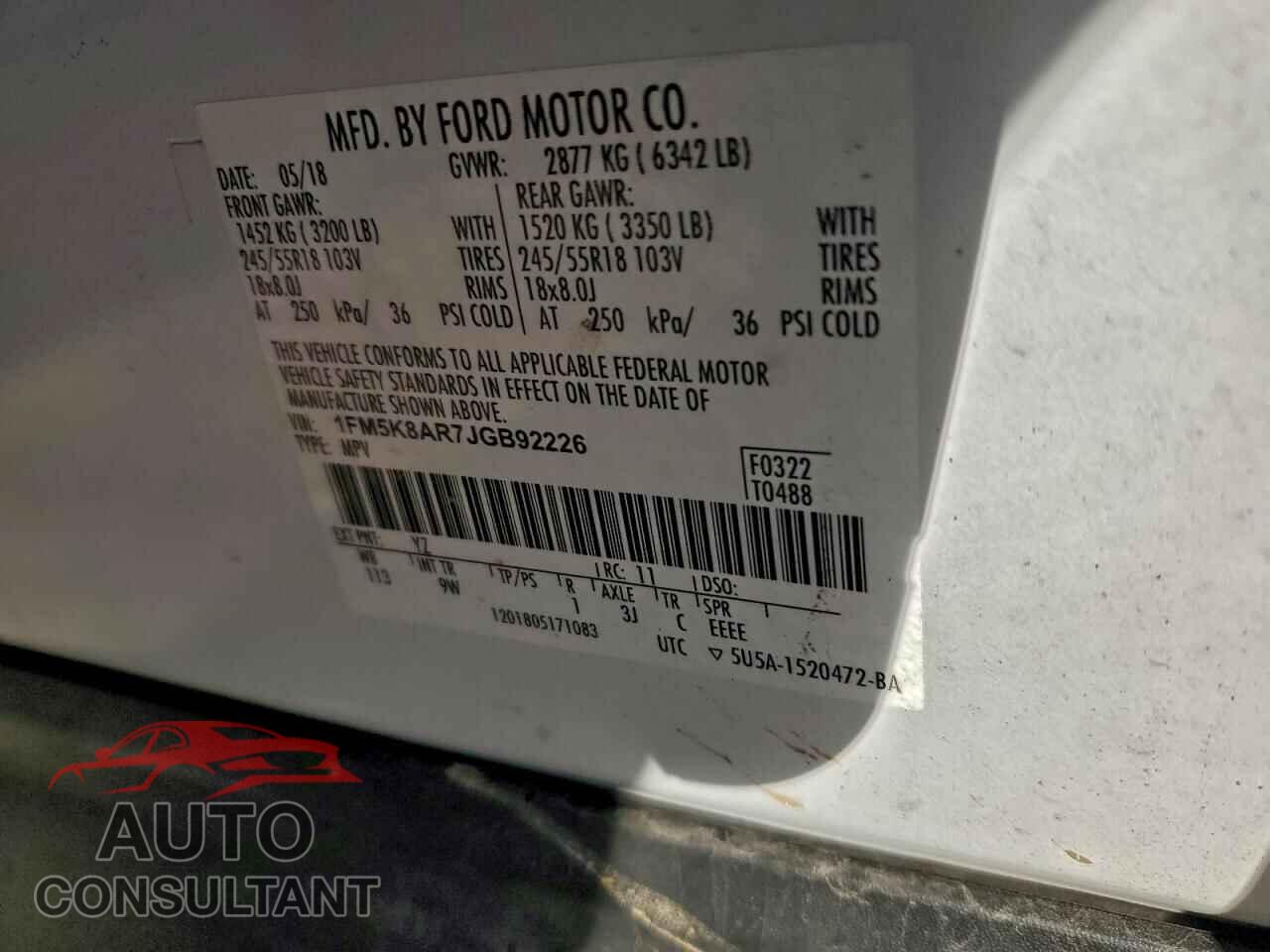 FORD EXPLORER 2018 - 1FM5K8AR7JGB92226