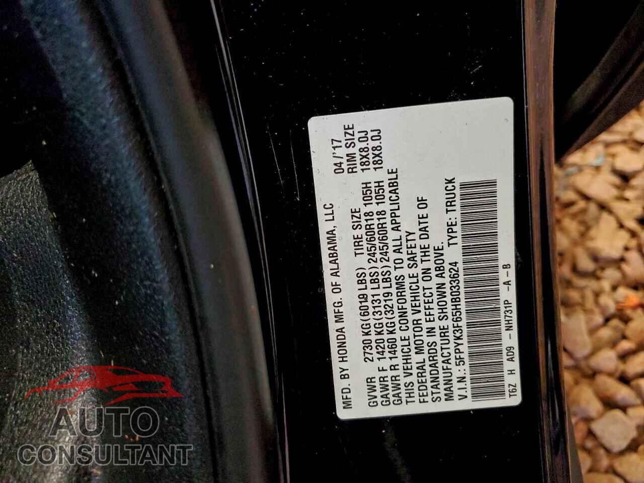 HONDA RIDGELINE 2017 - 5FPYK3F65HB033624
