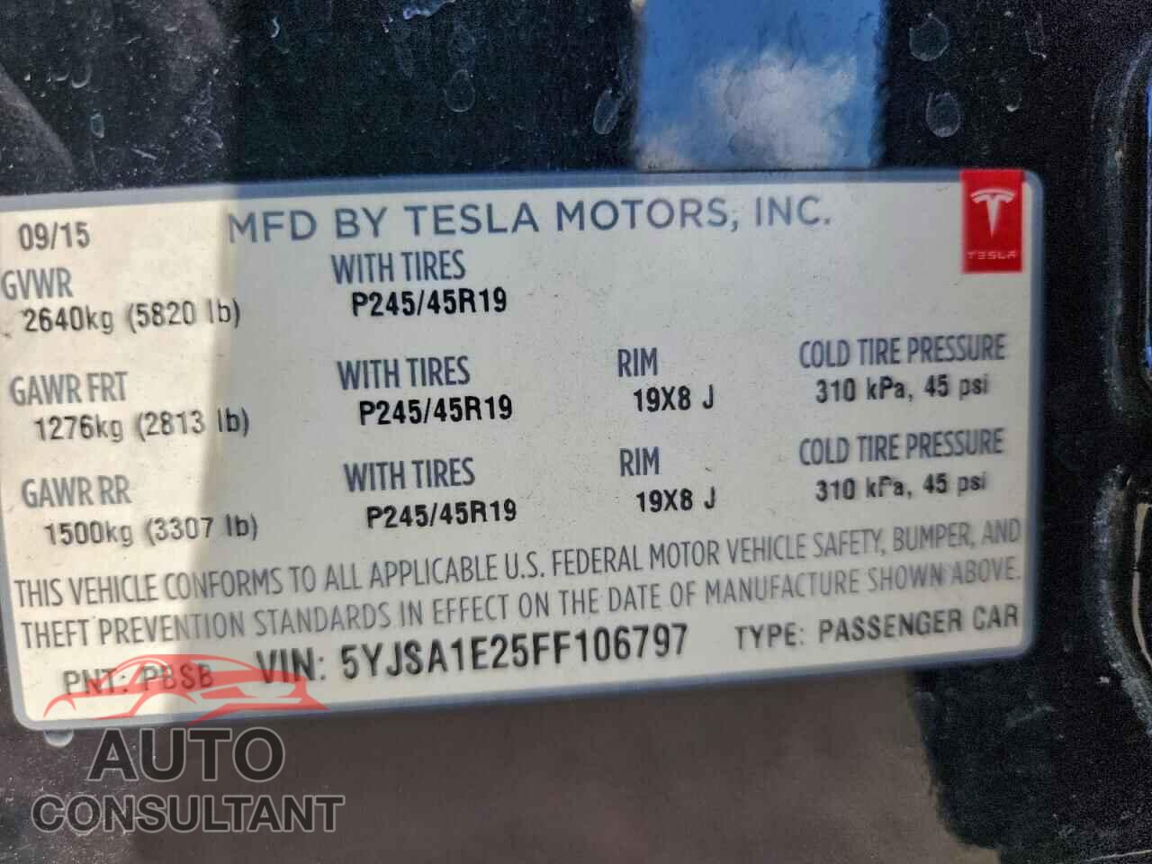 TESLA MODEL S 2015 - 5YJSA1E25FF106797