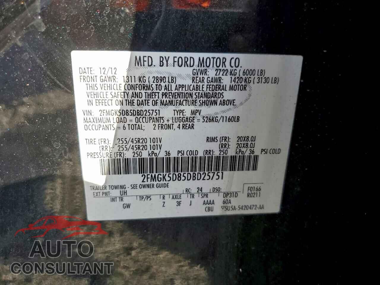 FORD FLEX 2013 - 2FMGK5D85DBD25751