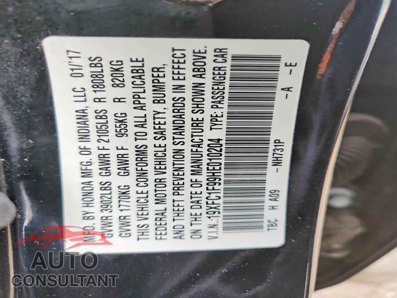 HONDA CIVIC 2017 - 19XFC1F99HE010204