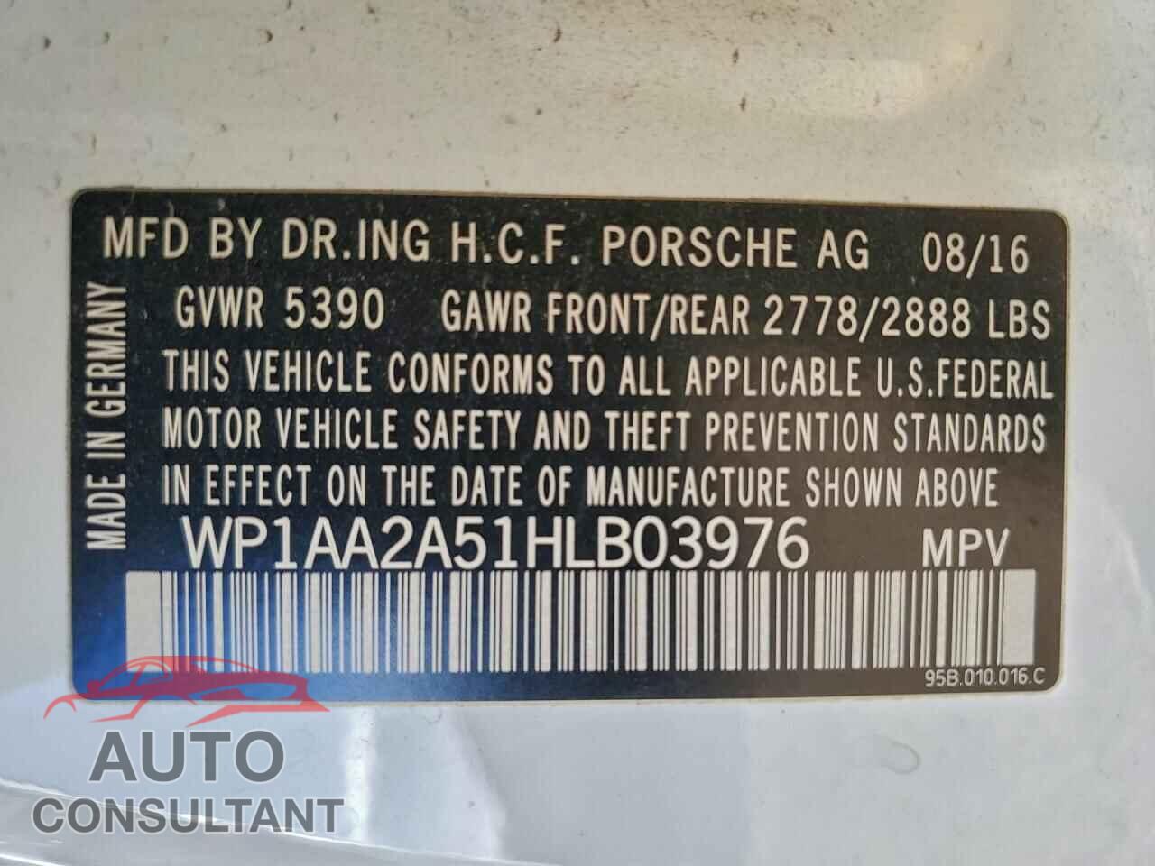 PORSCHE MACAN 2017 - WP1AA2A51HLB03976