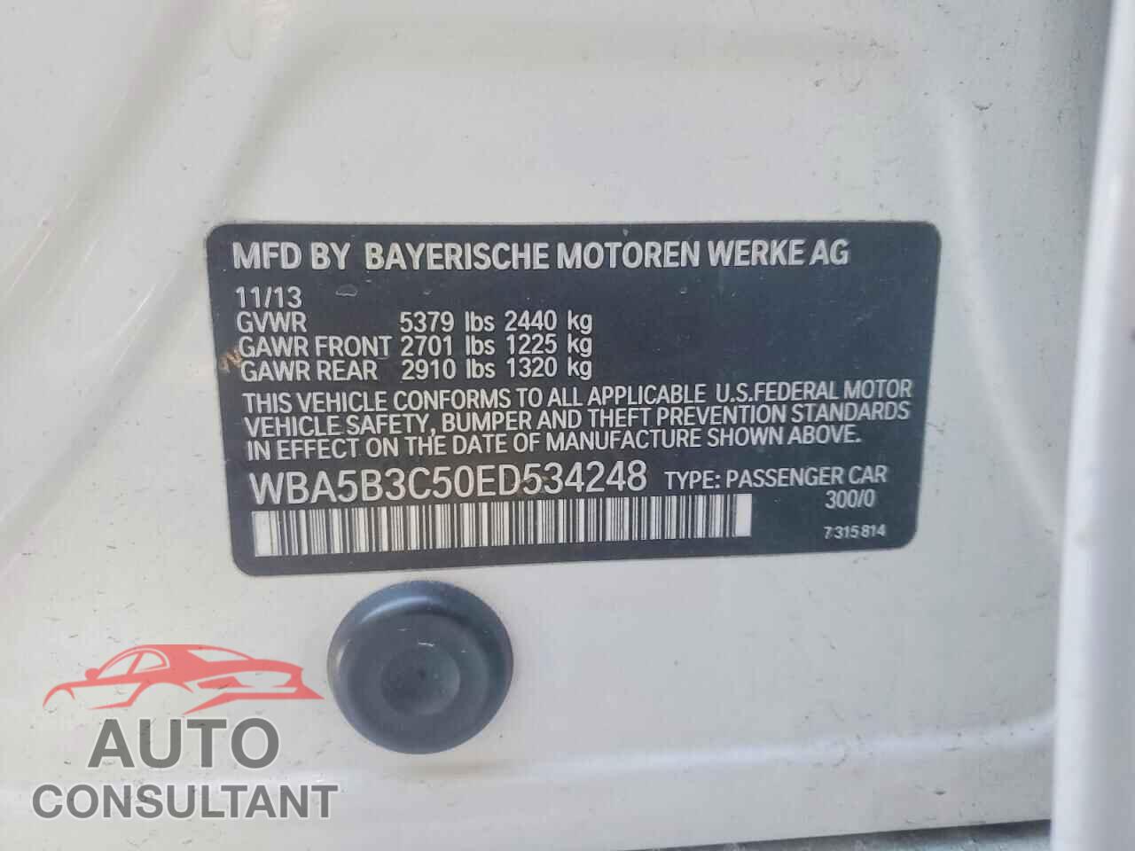 BMW 5 SERIES 2014 - WBA5B3C50ED534248