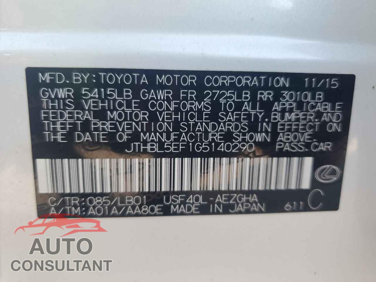 LEXUS LS460 2016 - JTHBL5EF1G5140290