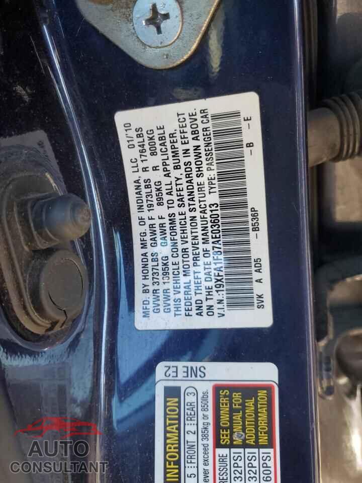 HONDA CIVIC 2010 - 19XFA1F87AE036013