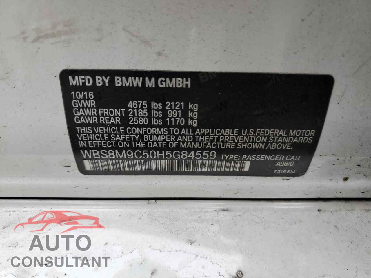 BMW M3 2017 - WBS8M9C50H5G84559
