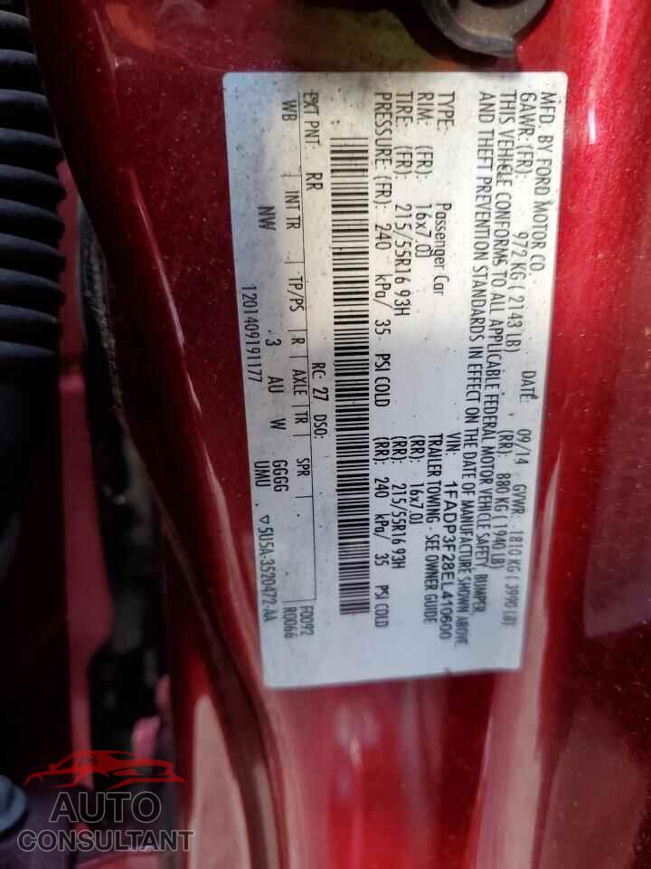 FORD FOCUS 2014 - 1FADP3F28EL410600