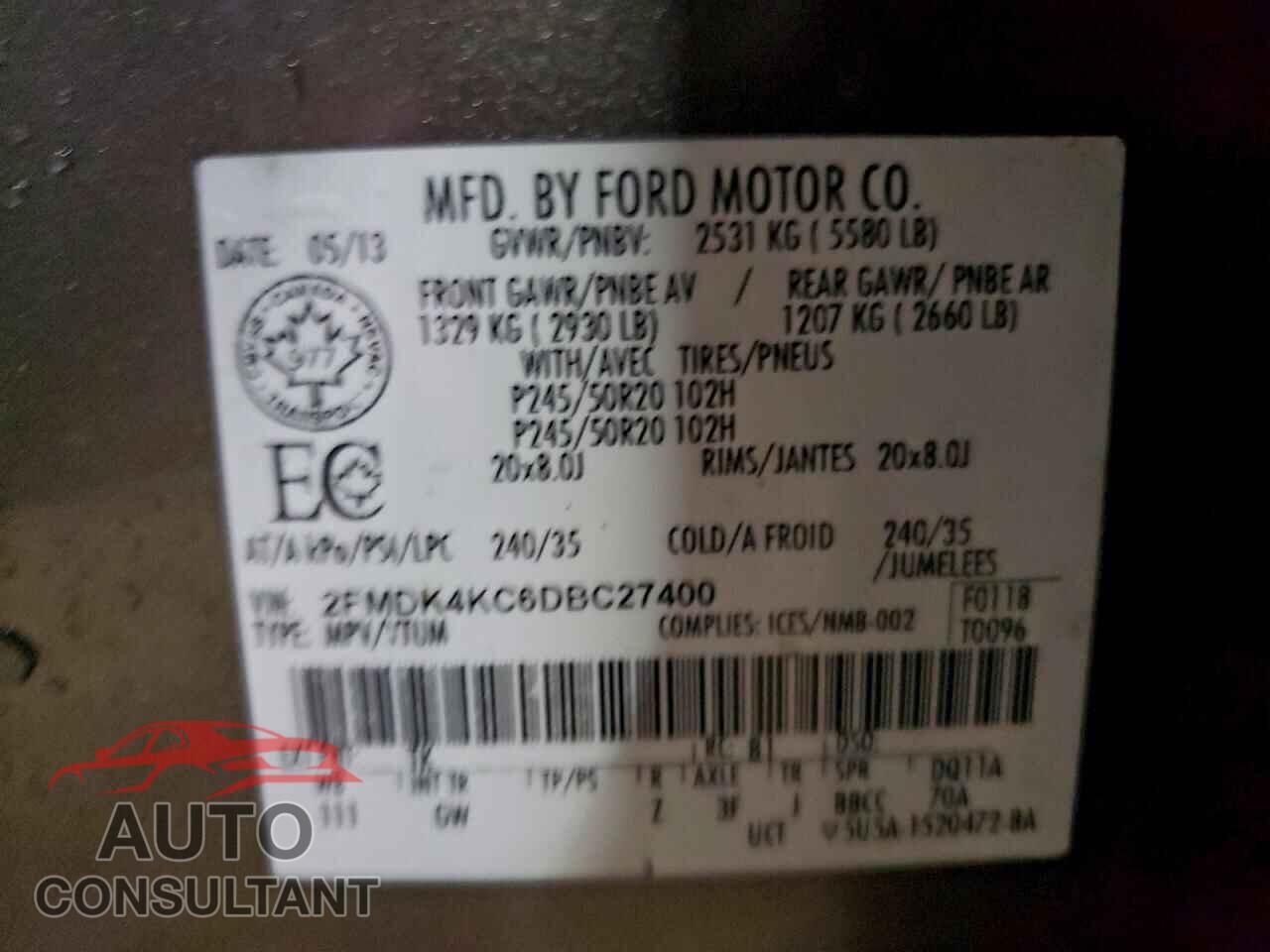 FORD EDGE 2013 - 2FMDK4KC6DBC27400