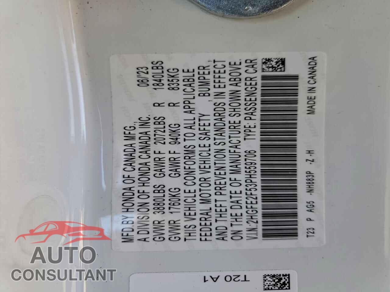 HONDA CIVIC 2023 - 2HGFE2F53PH559706