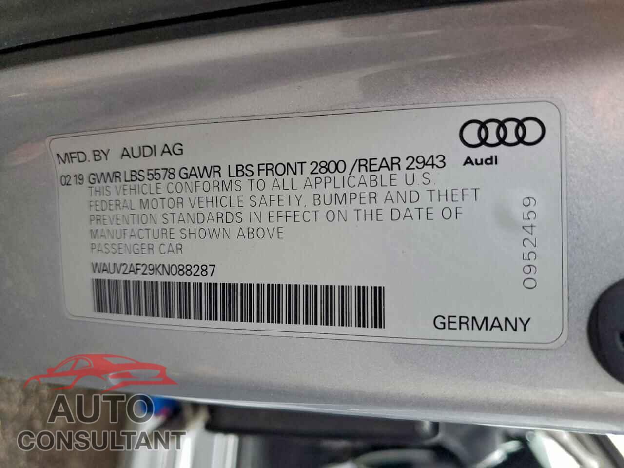 AUDI A7 2019 - WAUV2AF29KN088287