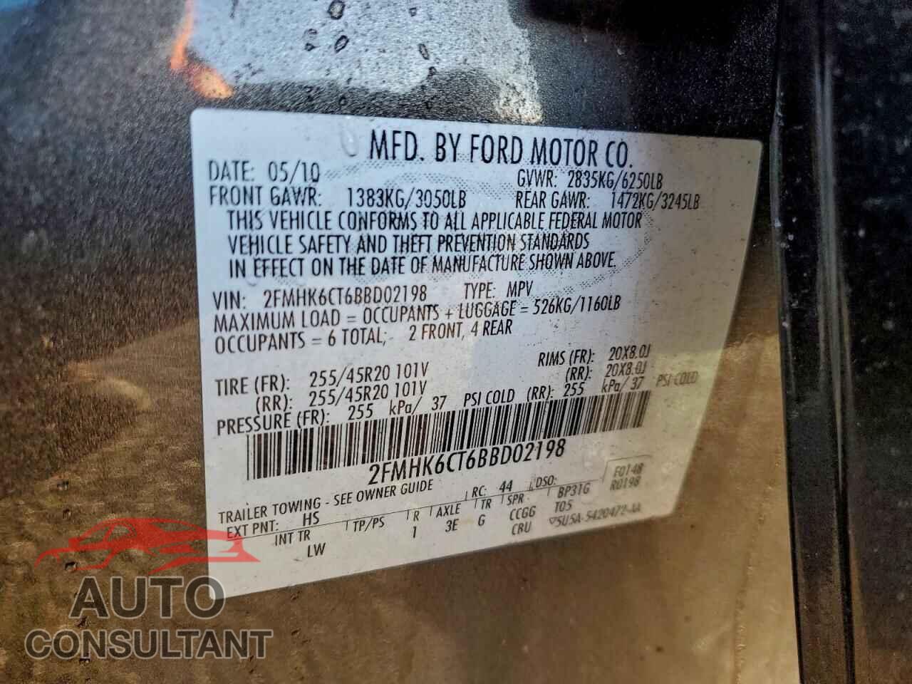 FORD FLEX 2011 - 2FMHK6CT6BBD02198
