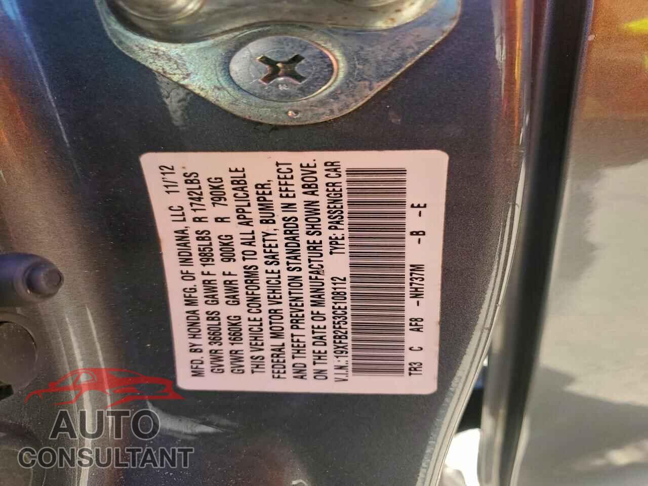 HONDA CIVIC 2012 - 19XFB2F53CE108112