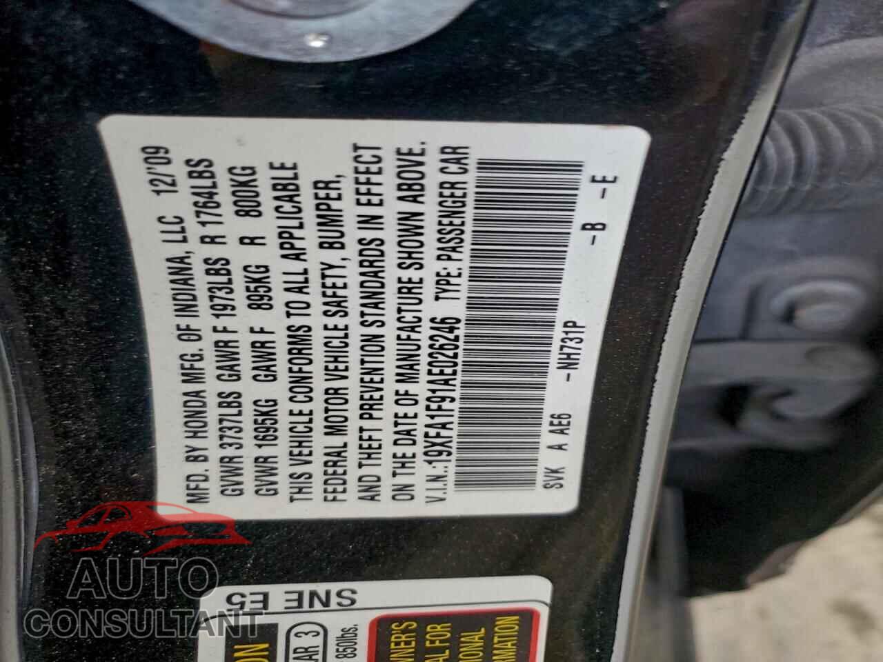 HONDA CIVIC 2010 - 19XFA1F91AE026246