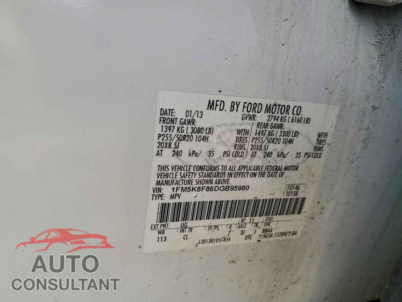 FORD EXPLORER 2013 - 1FM5K8F86DGB95980