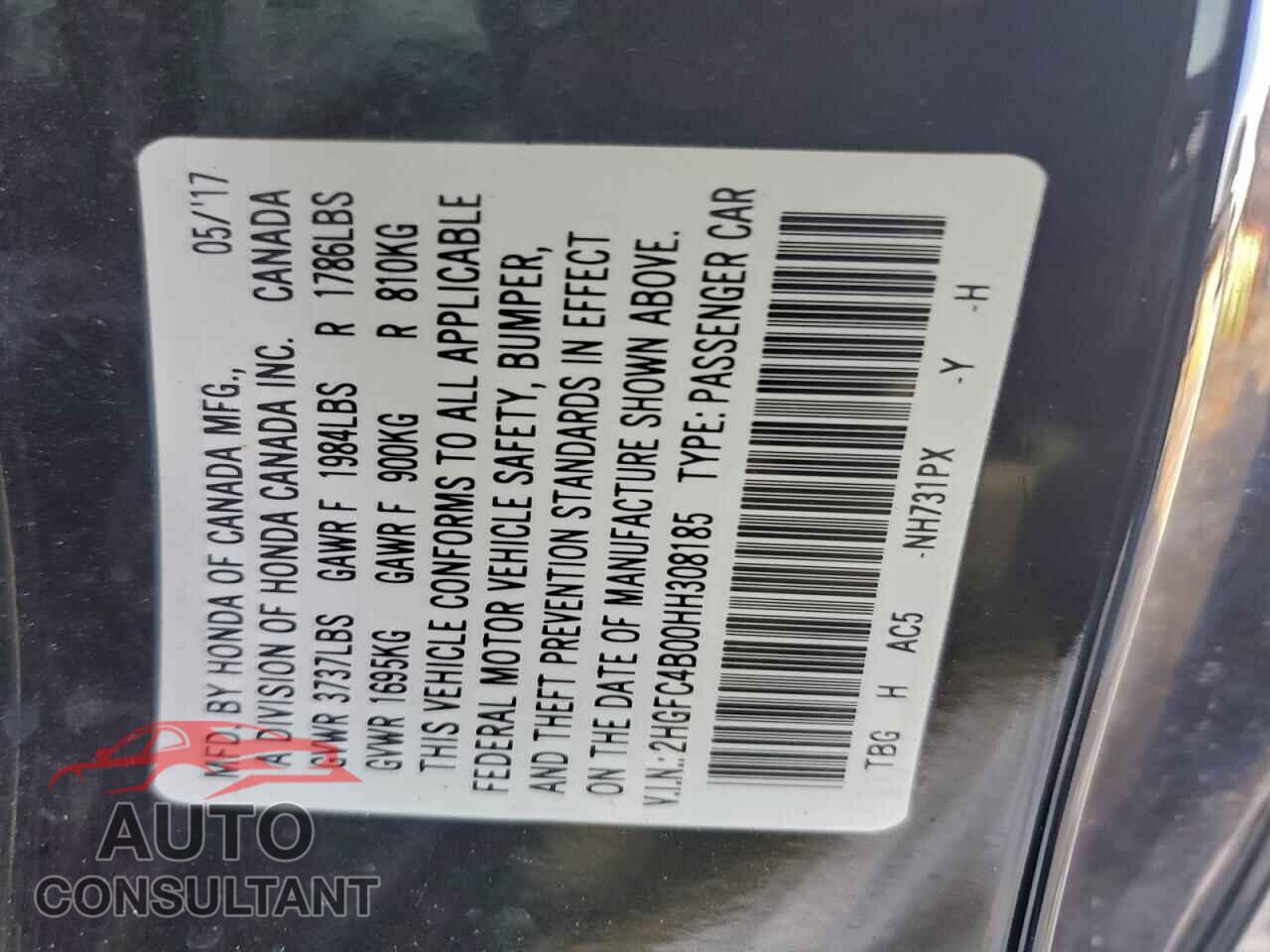 HONDA CIVIC 2017 - 2HGFC4B00HH308185