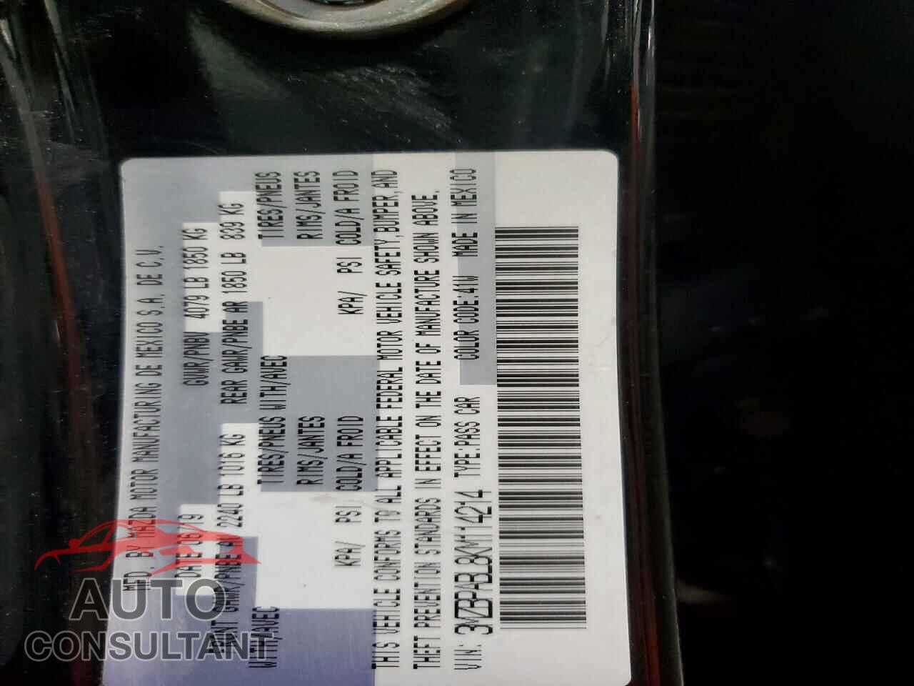 MAZDA 3 2019 - 3MZBPABL8KM114214