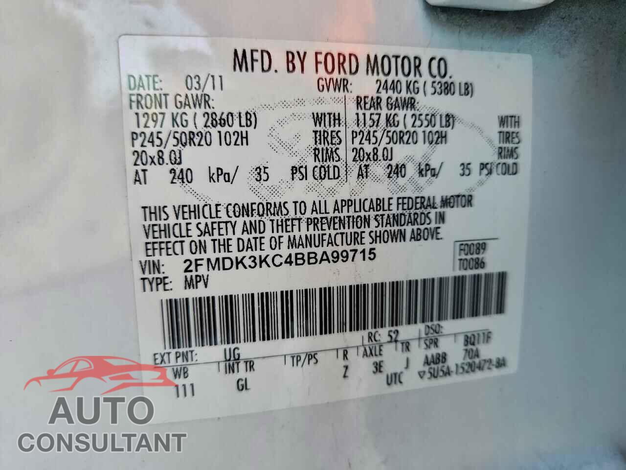 FORD EDGE 2011 - 2FMDK3KC4BBA99715