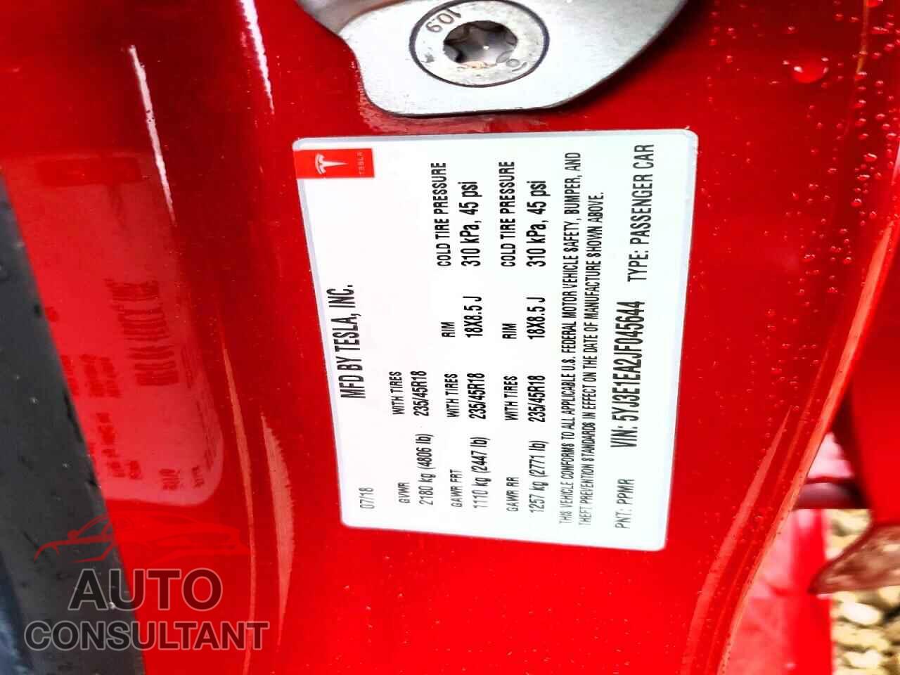 TESLA MODEL 3 2018 - 5YJ3E1EA2JF045644