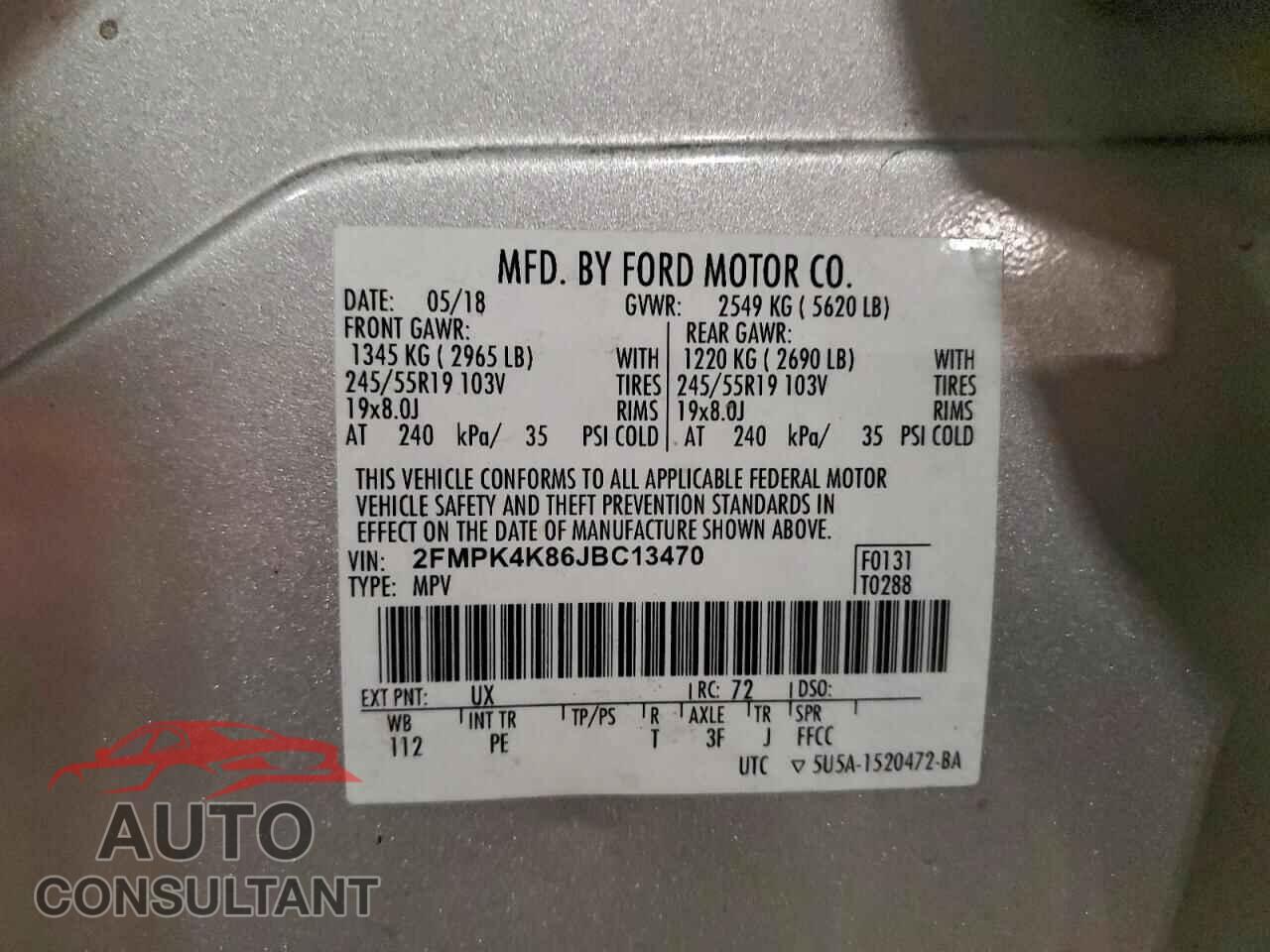 FORD EDGE 2018 - 2FMPK4K86JBC13470