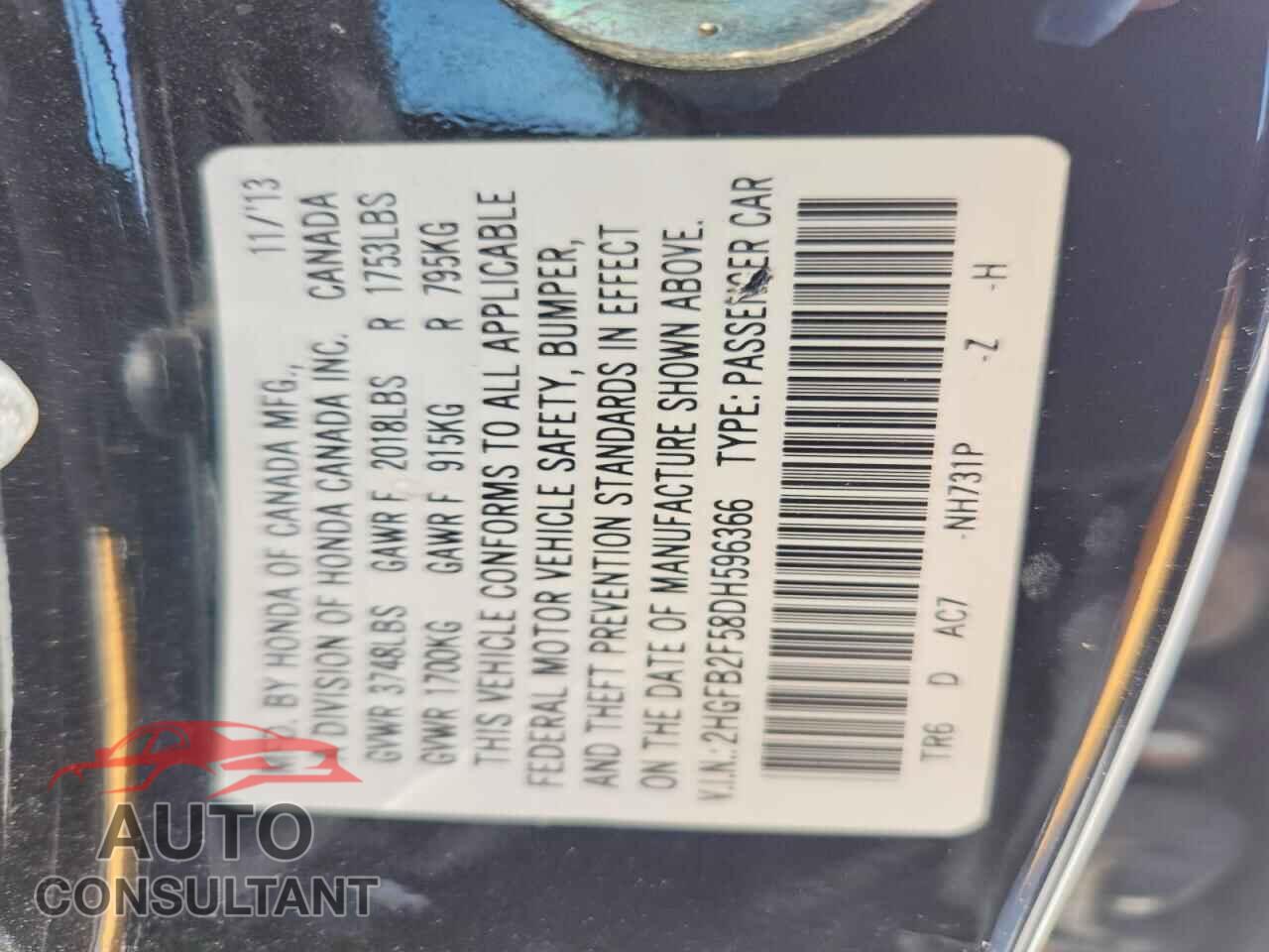 HONDA CIVIC 2013 - 2HGFB2F58DH596366