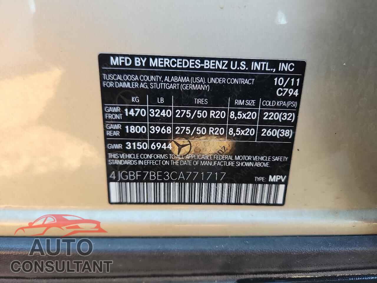 MERCEDES-BENZ GL-CLASS 2012 - 4JGBF7BE3CA771717