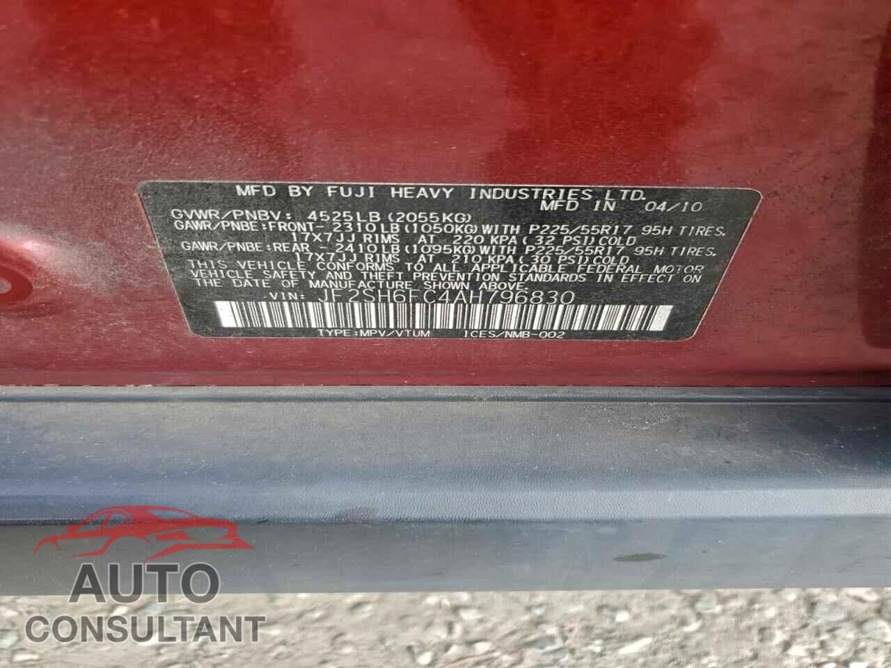 SUBARU FORESTER 2010 - JF2SH6FC4AH796830